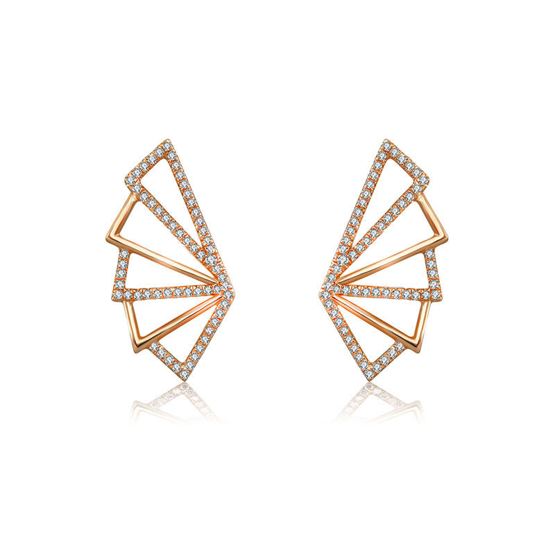 18k Gold Fan Shape Diamond Earring - Genevieve Collection