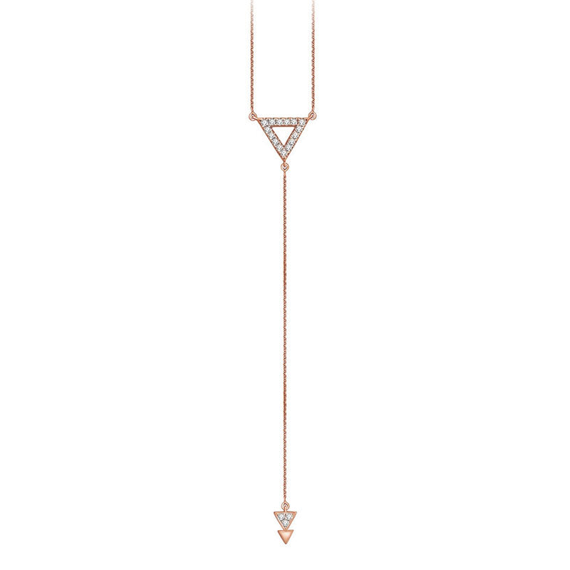 18k Gold Hollow Triangle Dangling Diamond Necklace - Genevieve Collection