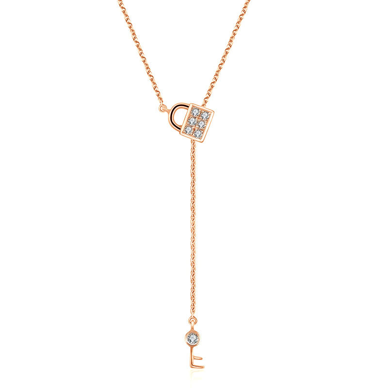 18k Gold Lock And Key Shape Adjustable Diamond Necklace - Genevieve Collection