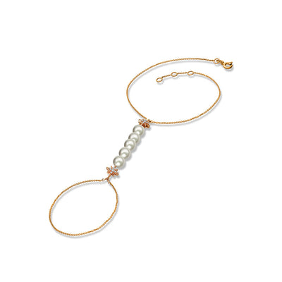18k Gold Star Shape with Line Pearl 2 Way Diamond Bracelet - Genevieve Collection