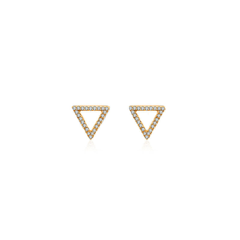 18k Gold Hollow Triangle Diamond Earring - Genevieve Collection