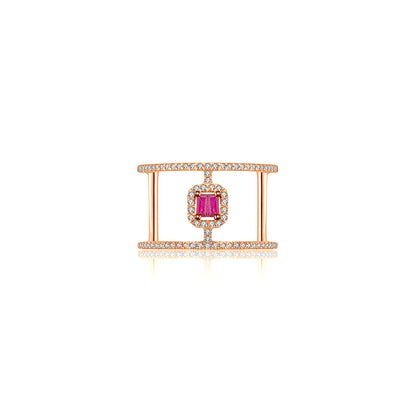 18k Gold Double Line Shape Ring with Ruby - Genevieve Collection