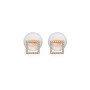 18k Gold Hollow Square Diamond Earring - Genevieve Collection