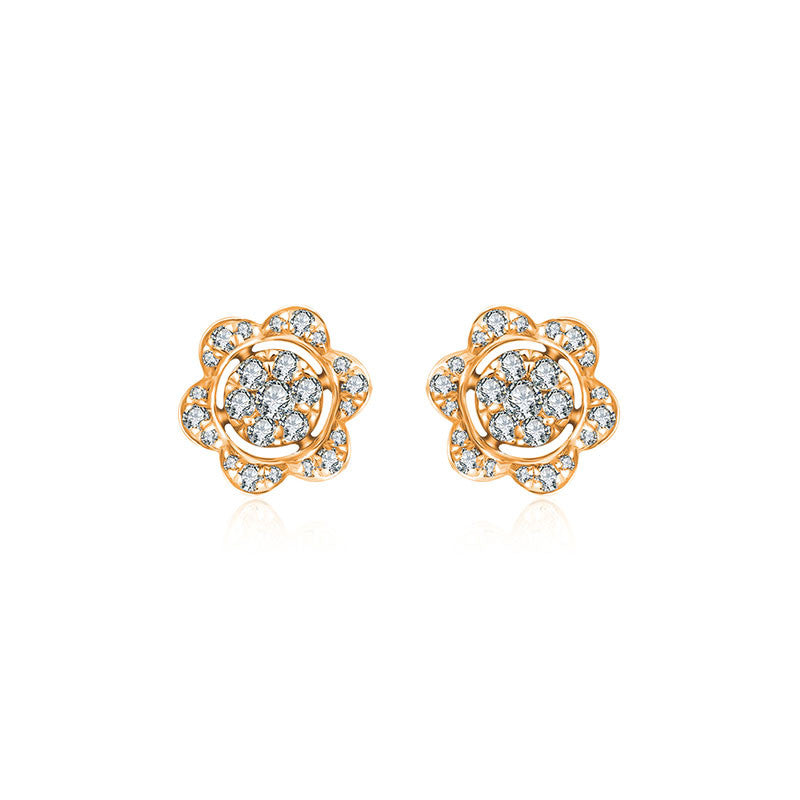 18k Gold Flower Shape Diamond Earring - Genevieve Collection