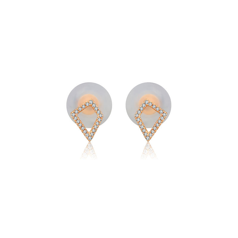 18k Gold Hollow Geometry Diamond Earring - Genevieve Collection