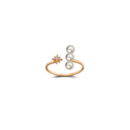 18k Gold Star Open Diamond Ring With Pearl - Genevieve Collection