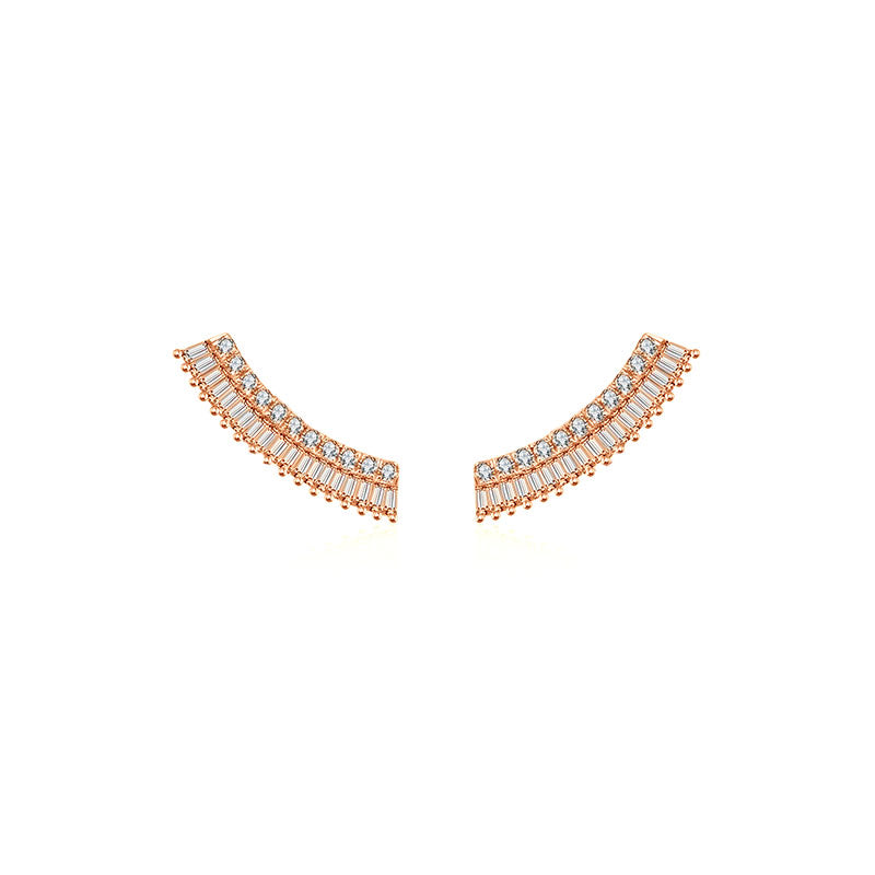 18k Gold Curve Shape with Rectangle Diamond Earring - Genevieve Collection