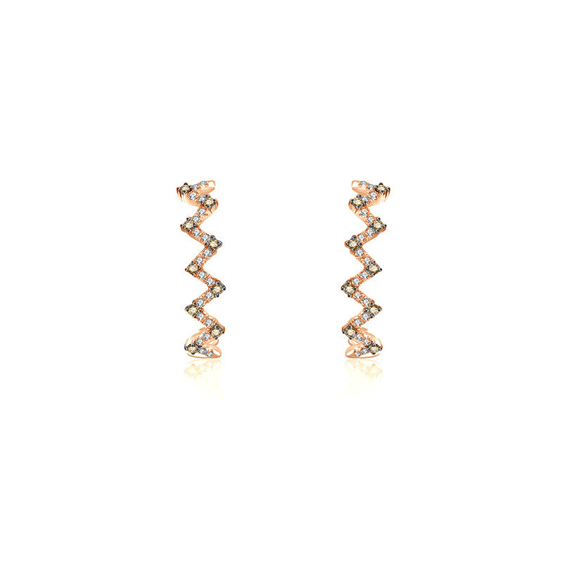 18k Gold Black and White Block Pattern Half Hoop Diamond Earring - Genevieve Collection