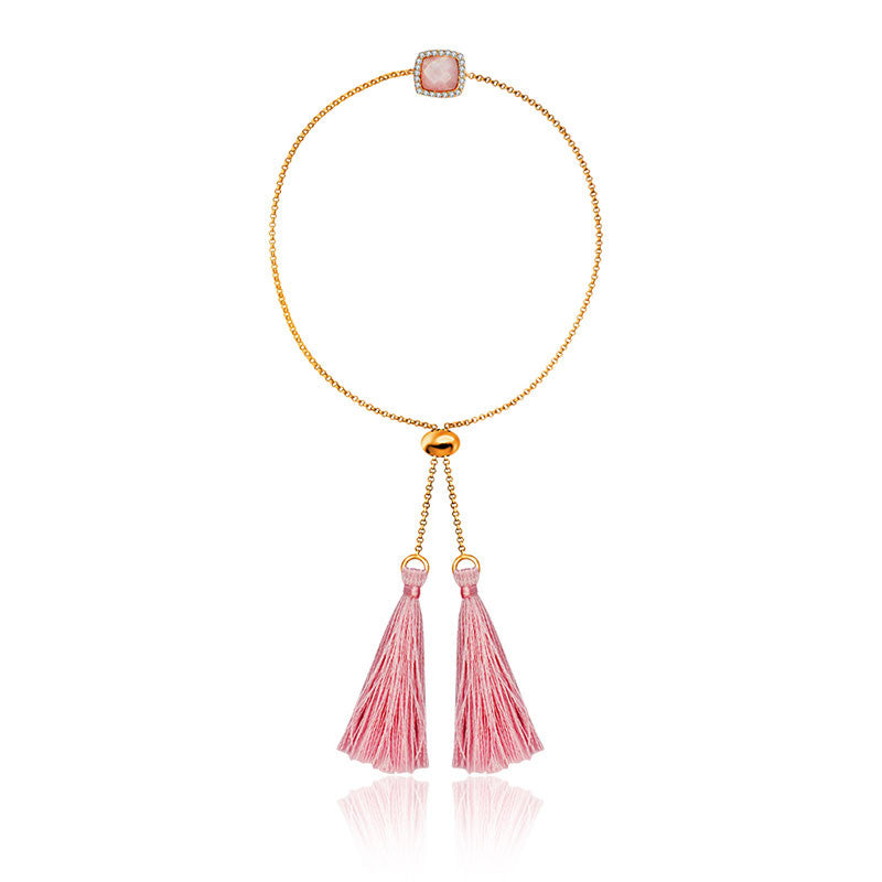 18k Gold Pink Shell Diamond Bracelet with Pink Tassel - Genevieve Collection