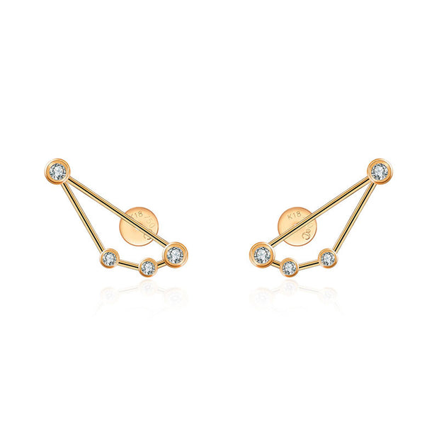 Capricorn Zodiac Constellation Earring 18k Gold & Diamond - Genevieve Collection