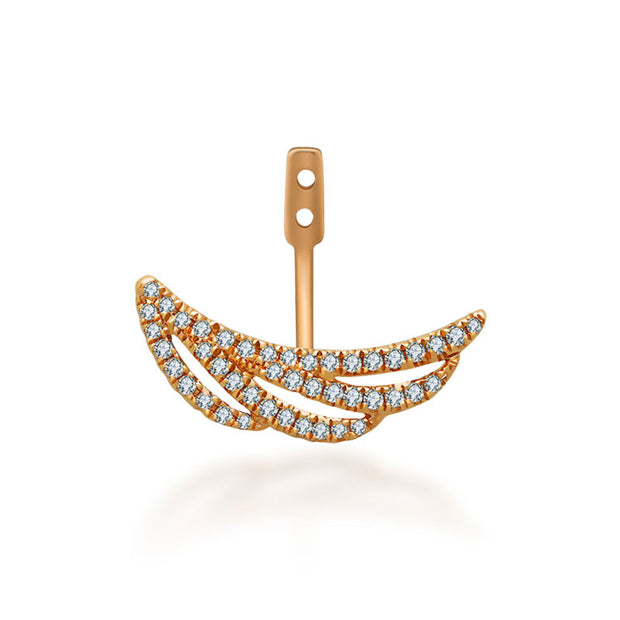 18k Gold Feather Shape Single Earring Jacket With Round Diamond (Half Pair) - Genevieve Collection