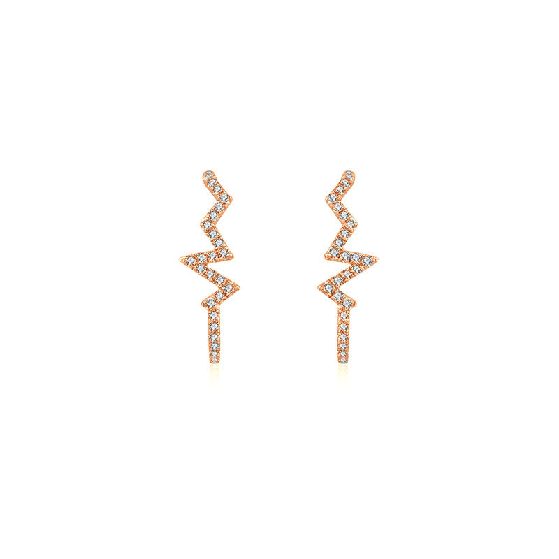 18k Gold Lightning Pattern Half Hoop Diamond Earring - Genevieve Collection