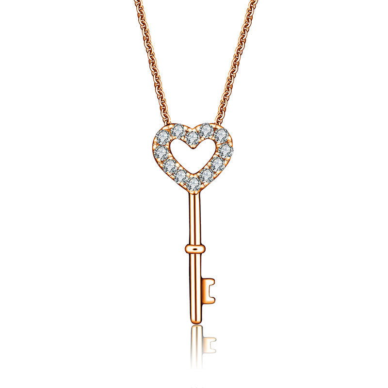 18k Gold Key Shape Diamond Necklace - Genevieve Collection