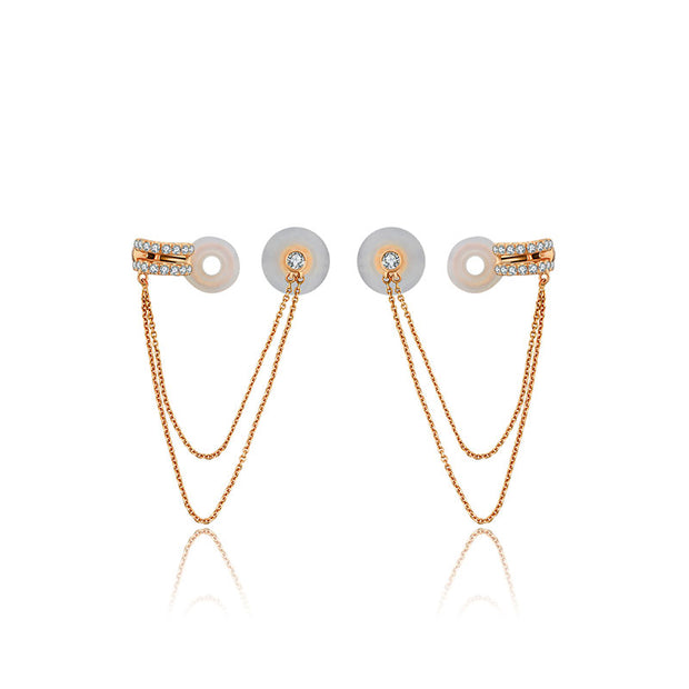 18k Gold Double Chain Diamond Ear Cuff & Earring - Genevieve Collection