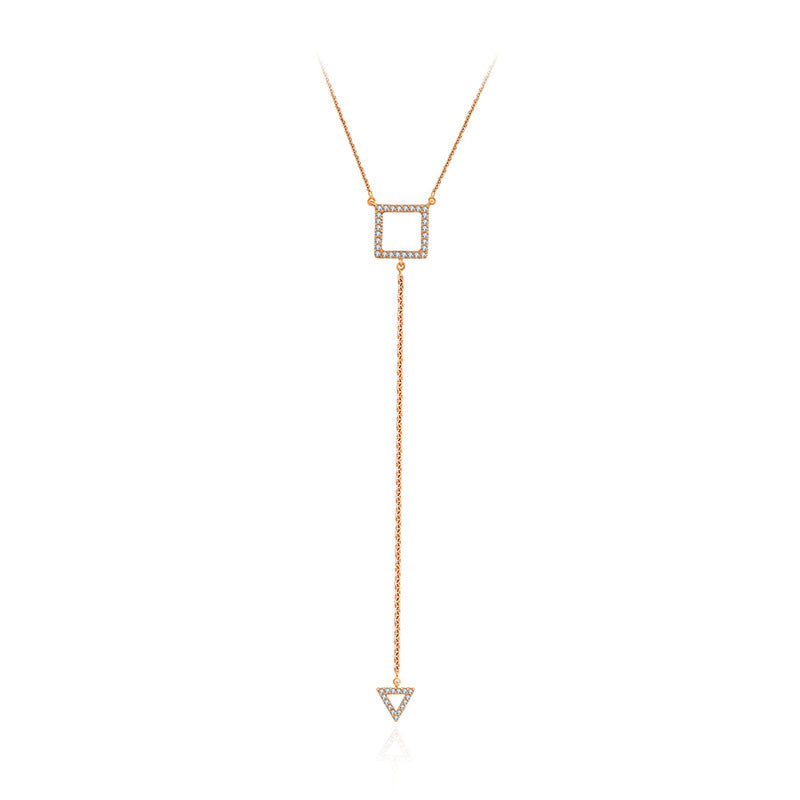 18k Gold Hollow Square Dangling Diamond Necklace - Genevieve Collection