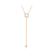 18k Gold Hollow Square Dangling Diamond Necklace - Genevieve Collection