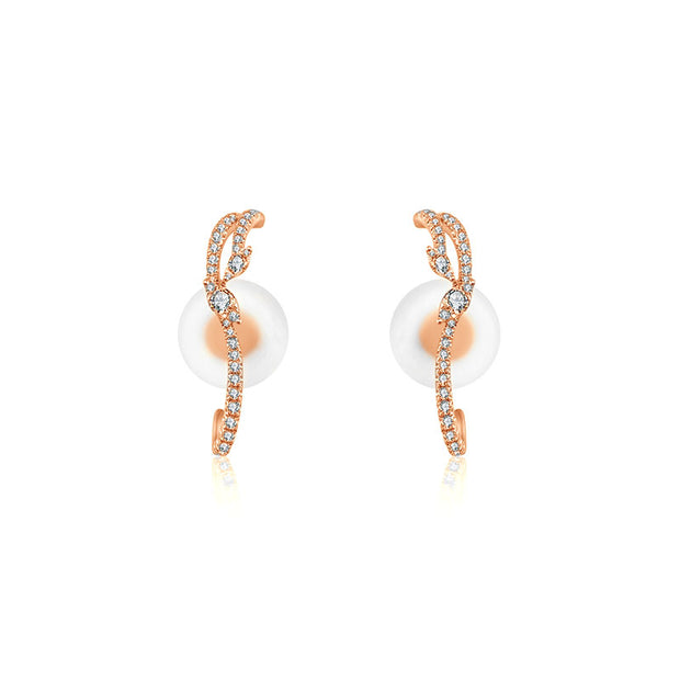 18k Gold Twisted Shape Half Hoop Diamond Earring - Genevieve Collection