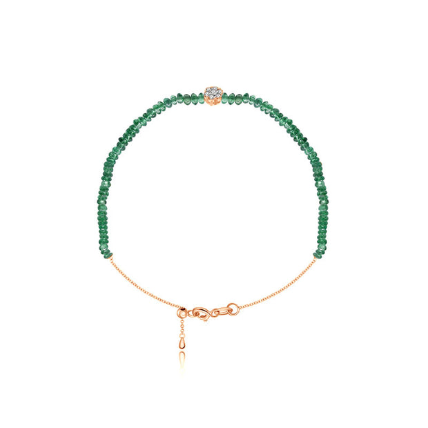 18k Gold Emerald Beaded with Flower Shape Diamond Bracelet - Genevieve Collection