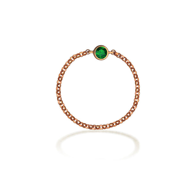 18k Gold May Birthstone Emerald Chain Ring - Genevieve Collection