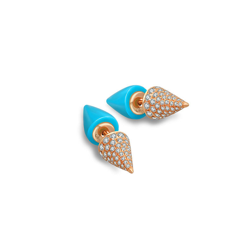 18k Gold 2 Ways Turquoise Diamond Earring in Cone Shape - Genevieve Collection