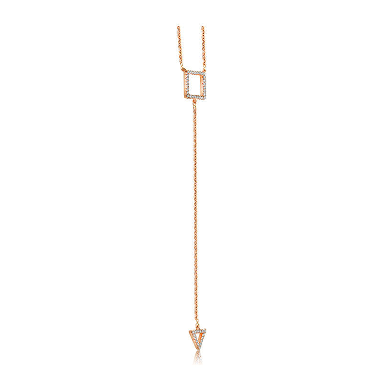 18k Gold Hollow Square Dangling Diamond Necklace - Genevieve Collection