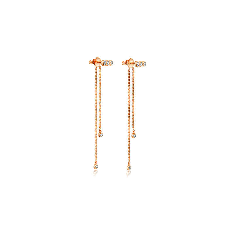 18k Gold Double Long Chain Diamond Earring - Genevieve Collection