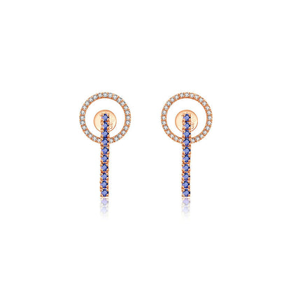 18k Gold Hollow Round Shape with Line Sapphire Earring - Genevieve Collection