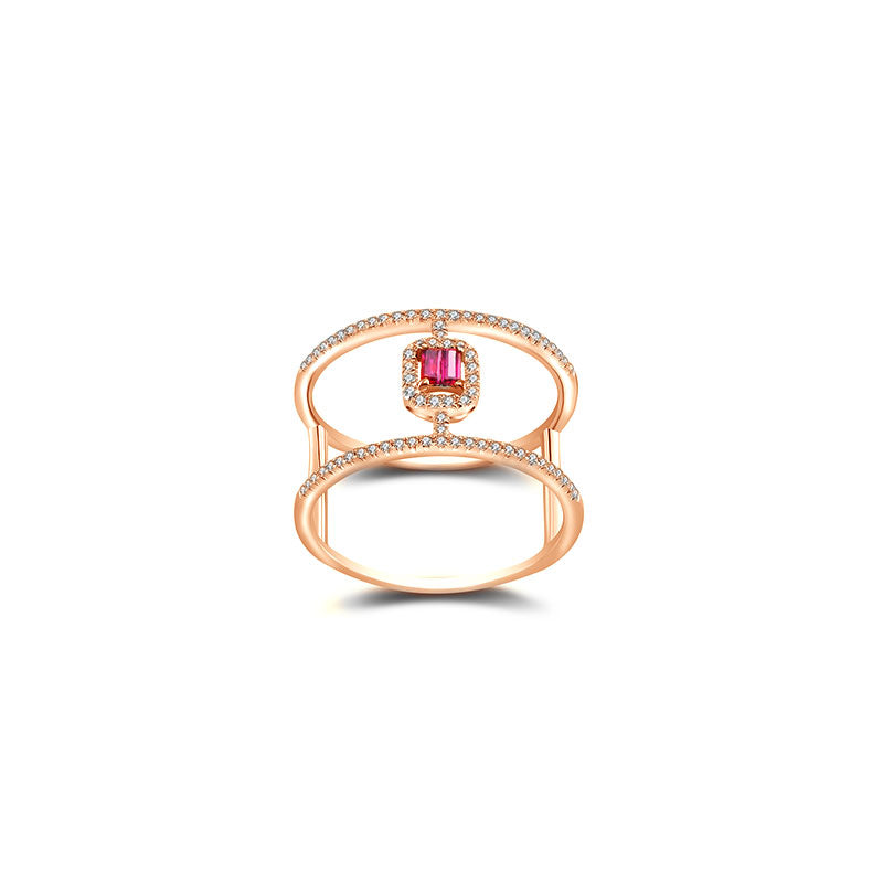 18k Gold Double Line Shape Ring with Ruby - Genevieve Collection