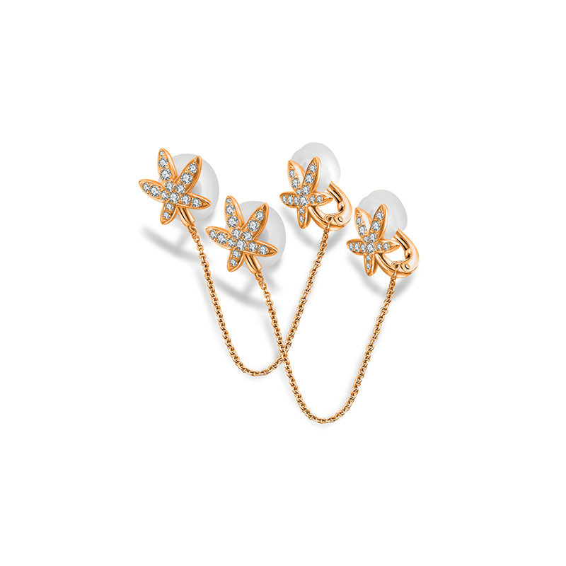 18k Gold Leaf Shape with Chain Diamond Ear Cuff & Earring - Genevieve Collection