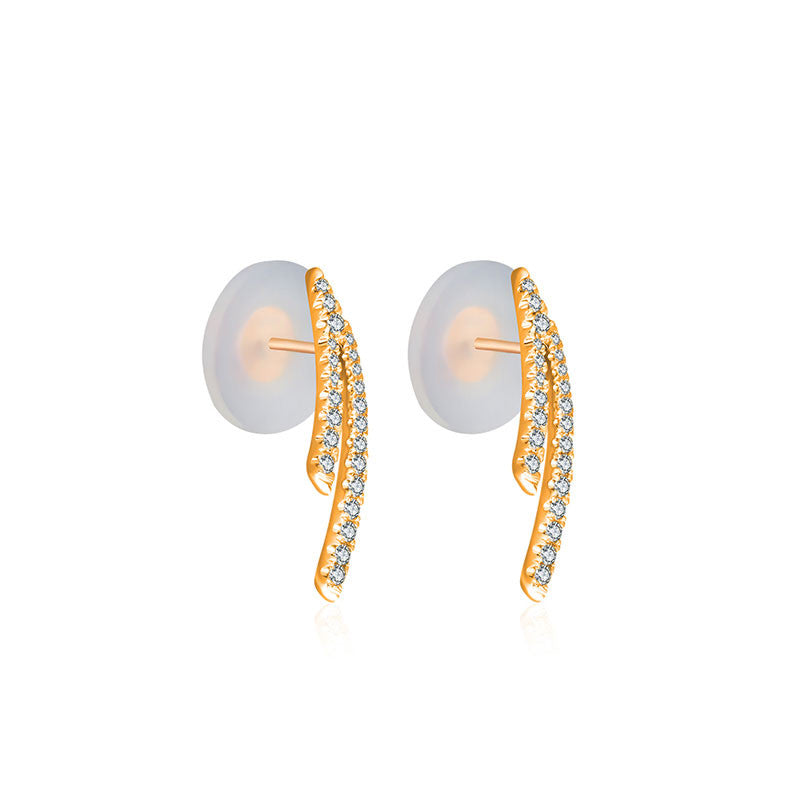 18k Gold Double Curve Diamond Earring - Genevieve Collection