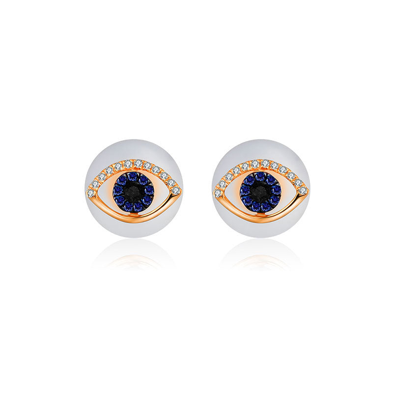 18k Gold Evil Eye Sapphire Diamond Earring - Genevieve Collection