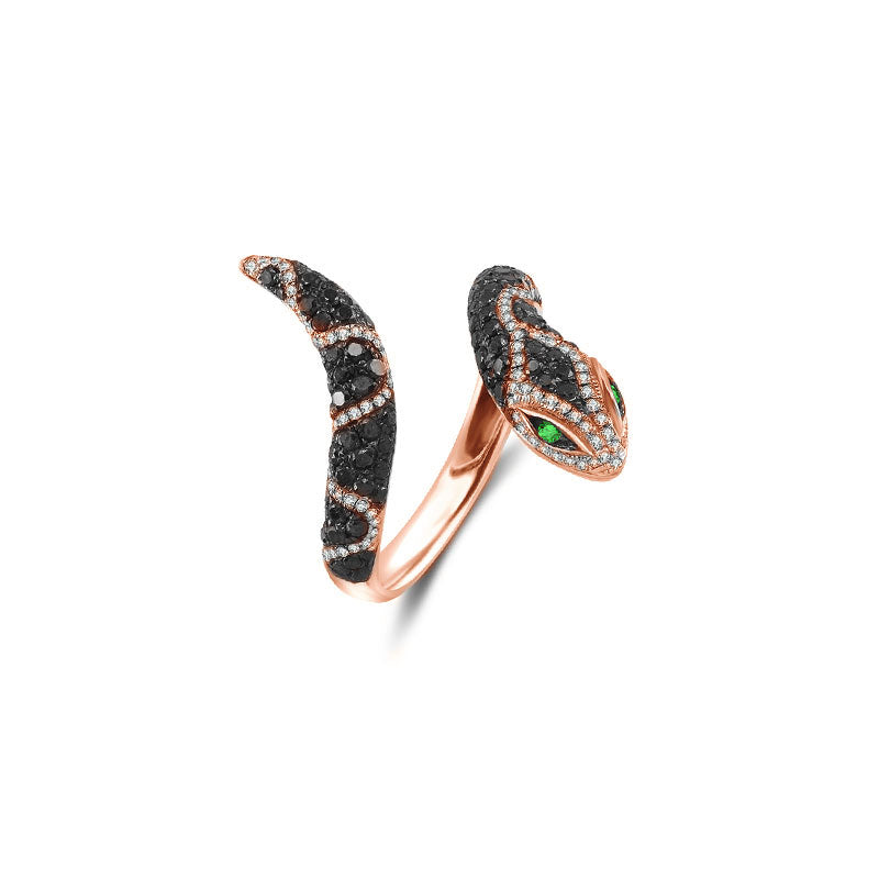 18k Gold Snake Shape Diamond Open Ring - Genevieve Collection