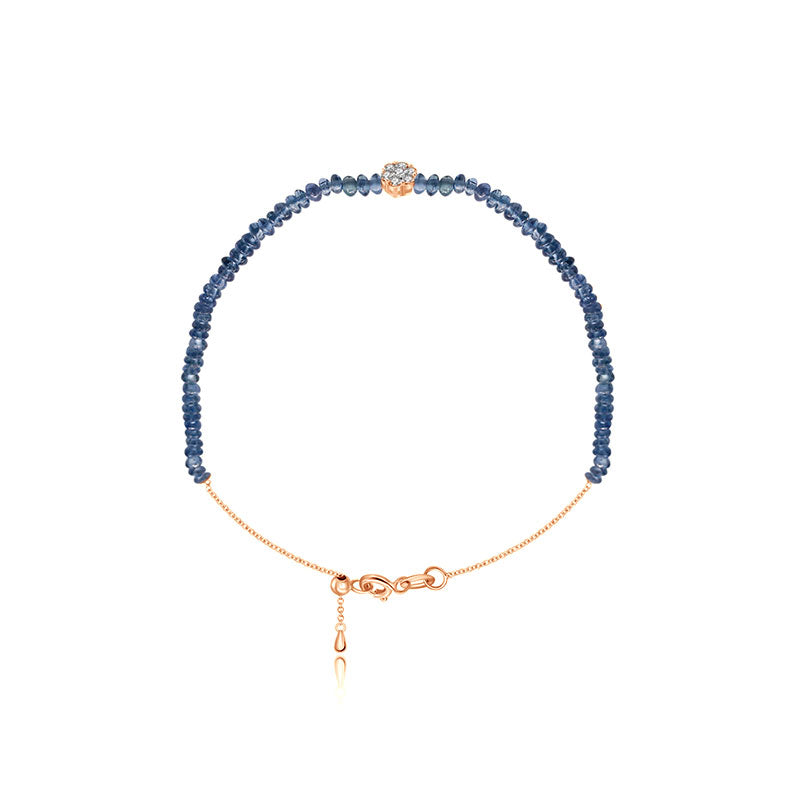 18k Gold Sapphire Beaded with Flower Shape Diamond Bracelet - Genevieve Collection