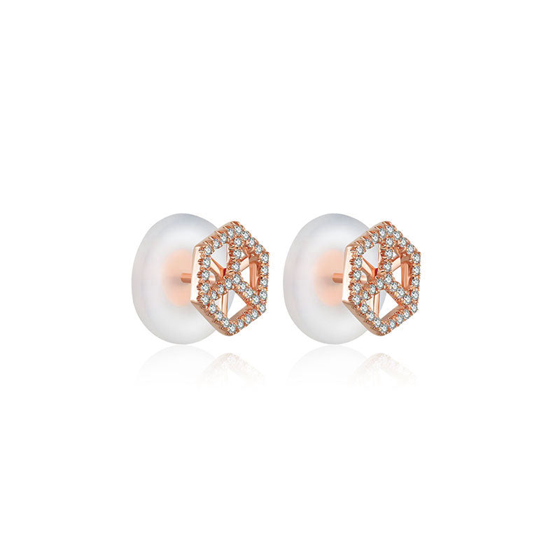 18k Gold Geometric Cube Diamond Earring - Genevieve Collection