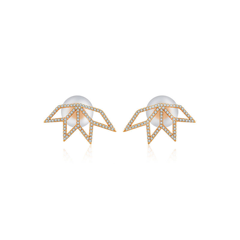 18k Gold Hollow Leaf Shape Diamond Earring - Genevieve Collection