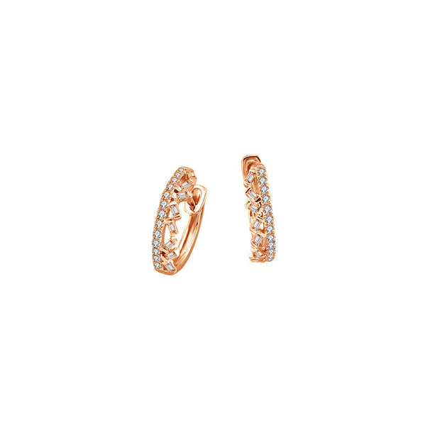 18k Gold Hoop Diamond Earring with Irregular Pattern - Genevieve Collection