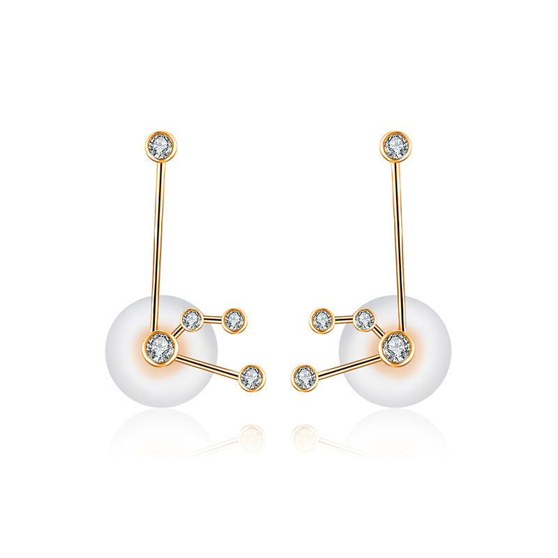 Aquarius Zodiac Constellation Earring 18k Gold & Diamond - Genevieve Collection