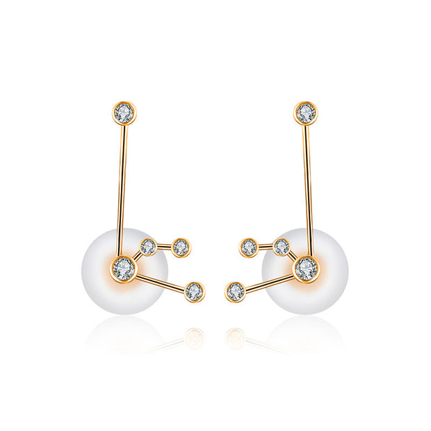 Aquarius Zodiac Constellation Earring 18k Gold & Diamond - Genevieve Collection