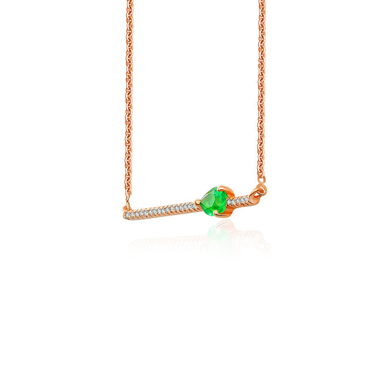 18k Gold Line Diamond Necklace with Drop Shape Emerald - Genevieve Collection