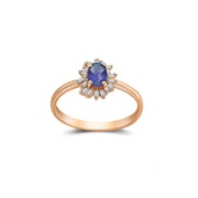 18k Gold Sapphire Ring Surrounded by Irregular Shape Diamond - Genevieve Collection