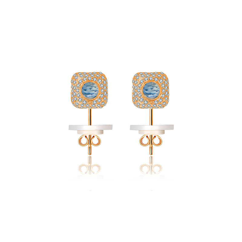 18k Gold Hollow Cube Diamond Earring With Topaz - Genevieve Collection