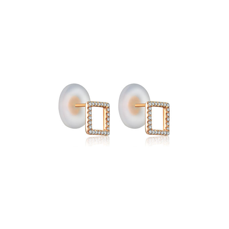 18k Gold Hollow Square Diamond Earring - Genevieve Collection