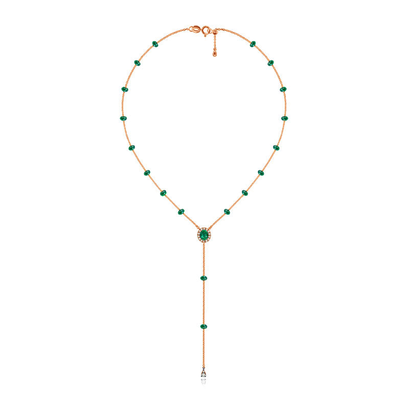 18k Gold By the Yard Emerald Dangle Necklace - Genevieve Collection