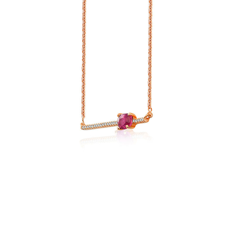 18k Gold Line Diamond Necklace with Ruby - Genevieve Collection