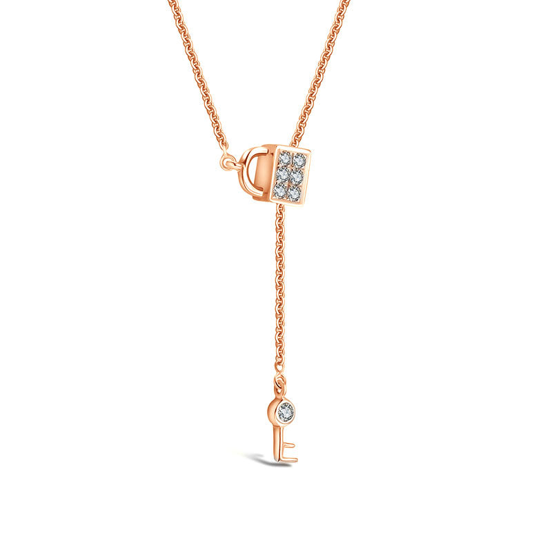 18k Gold Lock And Key Shape Adjustable Diamond Necklace - Genevieve Collection