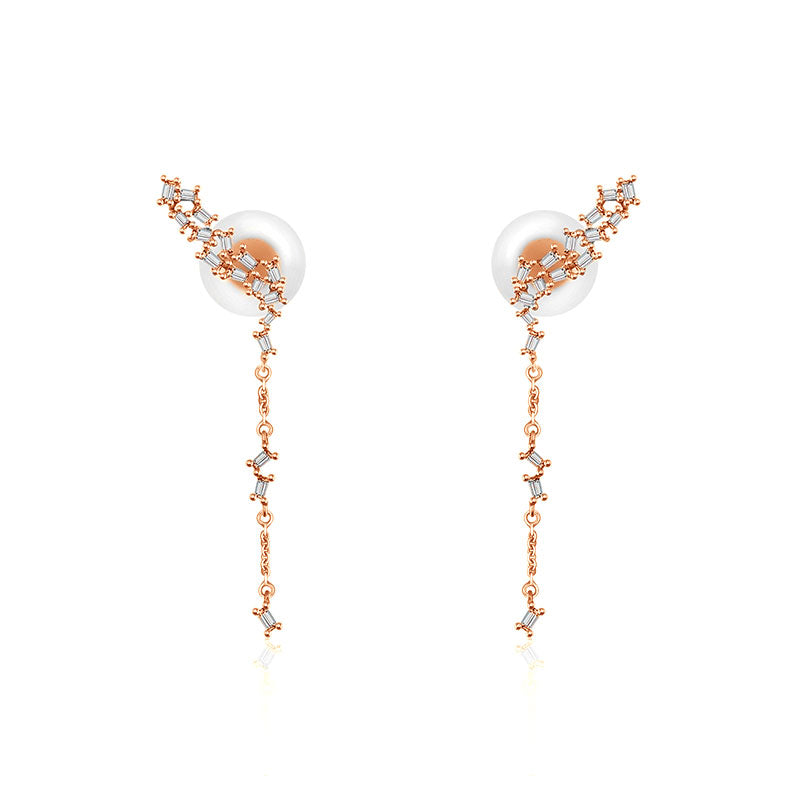 18k Gold Irregular Shape with Rectangle Diamond Dangle Earring - Genevieve Collection