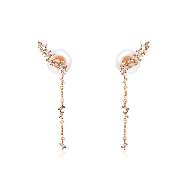 18k Gold Irregular Shape with Rectangle Diamond Dangle Earring - Genevieve Collection