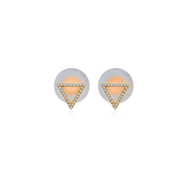 18k Gold Hollow Triangle Diamond Earring - Genevieve Collection