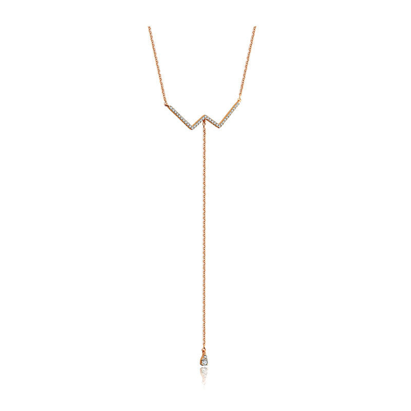 18k Gold W Shape Dangling Diamond Necklace - Genevieve Collection