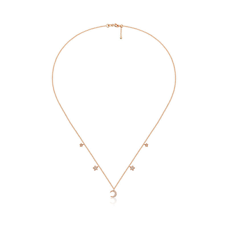 18k Gold Moon & Star Shape Diamond Necklace / Choker - Genevieve Collection